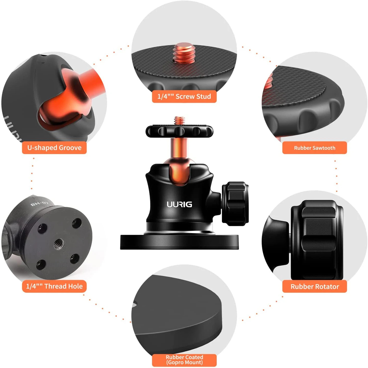 UURIG Magnetic Camera Mount for GoPro 360° Rotation Ball Head Powerful ...