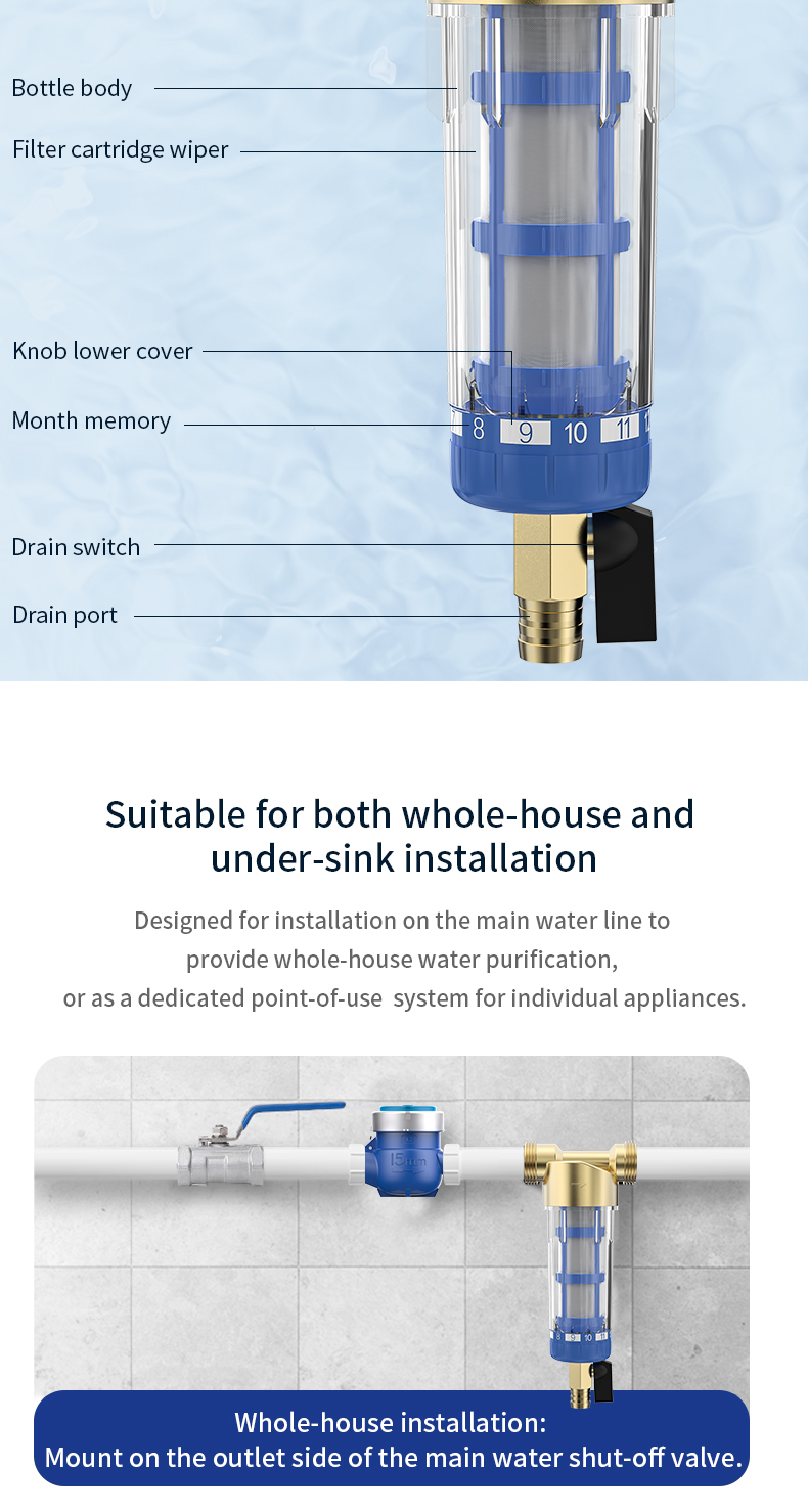Food Grade Brass 40 Micron Filtration Reusable Whole House Spin-down ...