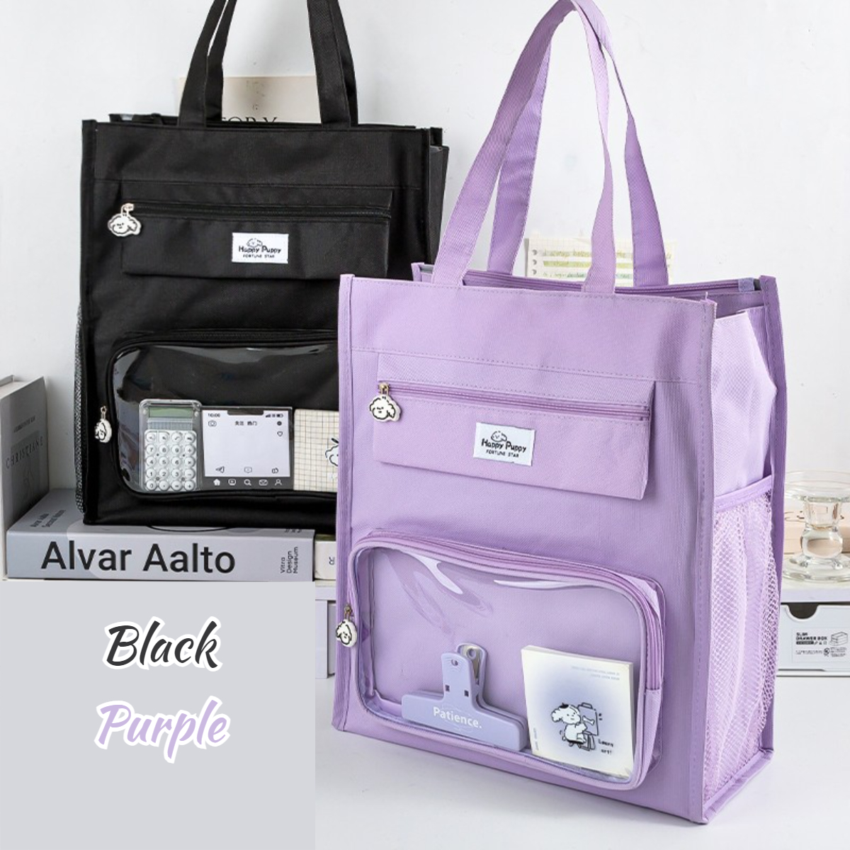 Cute Cartoon File Bag with Zipper Large Zipper File Bag Carry Book ...