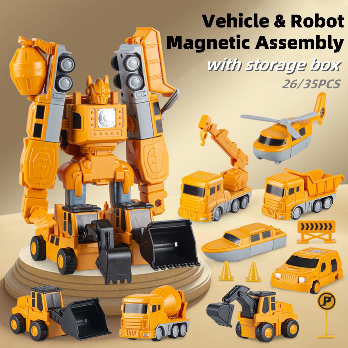 Magnetic Transform Robot Car Toy Engineering Car Construction Vehicles ...
