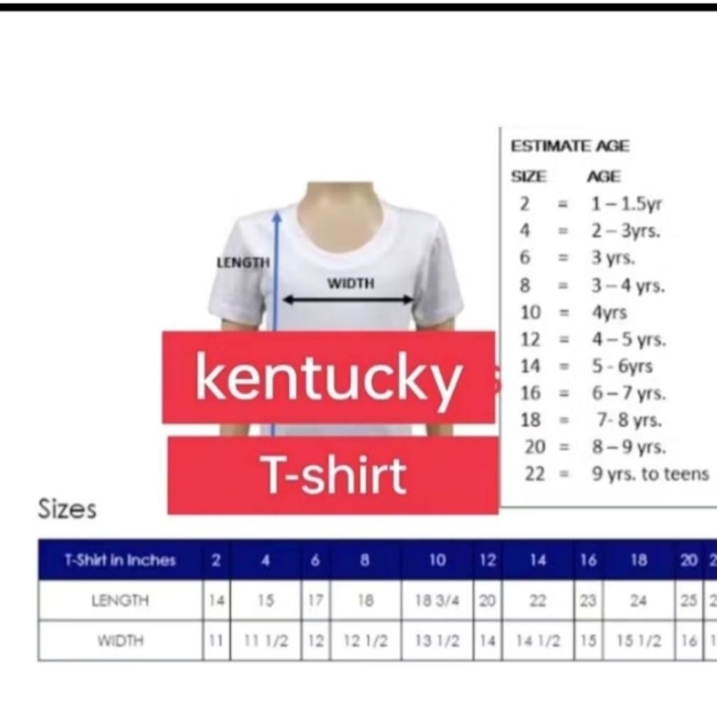 KENTUCKY TSHIRT for kids size 2 4 6 8 10 12 14 16 18 20 22 | Shopee ...