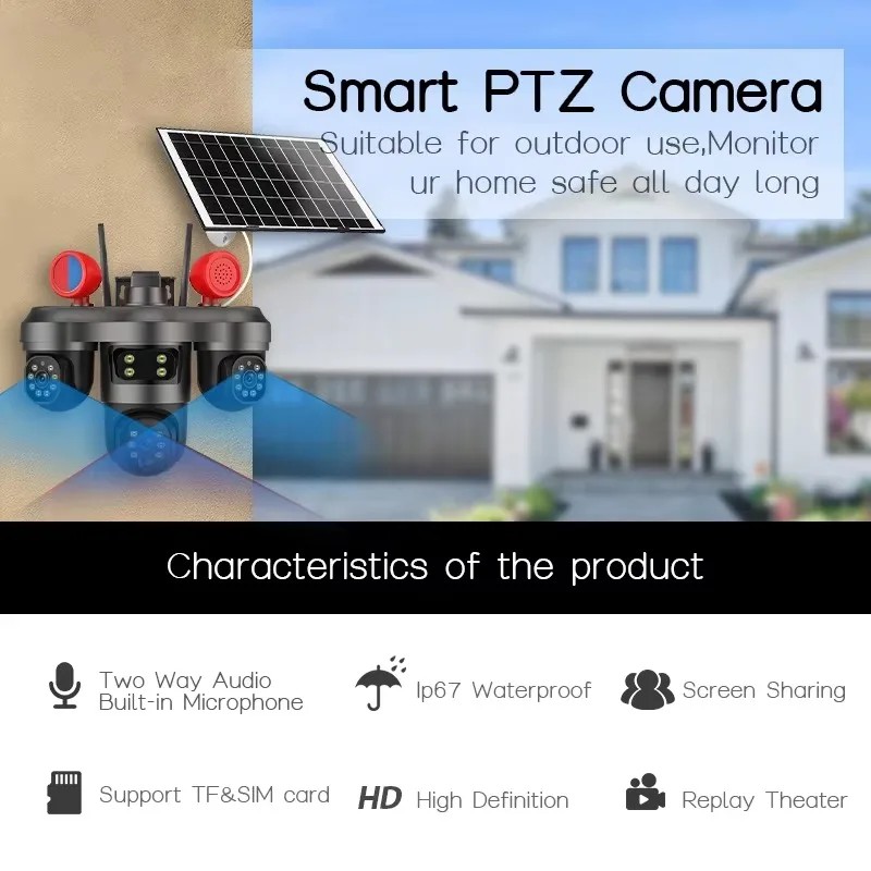 Solar CCTV Camera Outdoor With Wifi /4G 3 Screen Infrared Waterproof ...