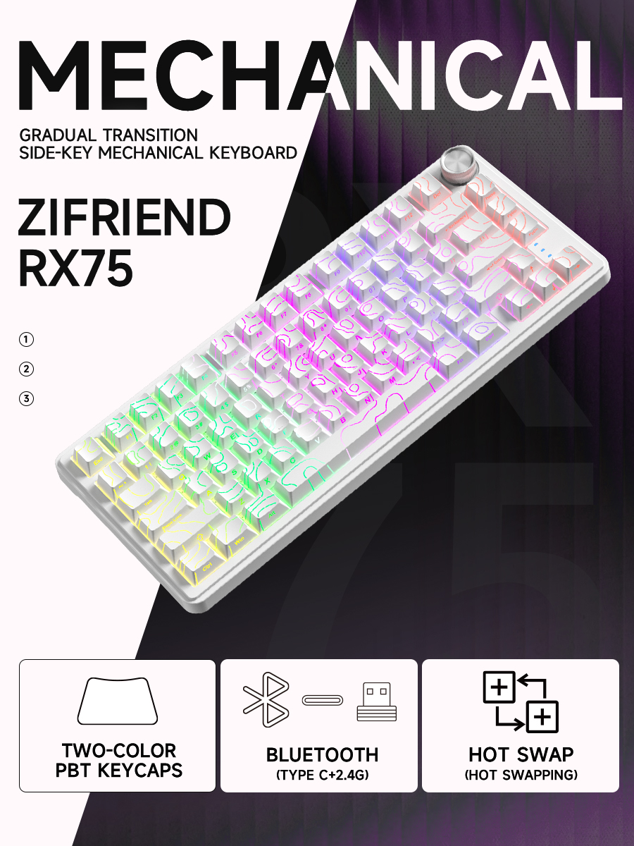 ZIFRIEND RX75 PRO Mechanical Keyboard Gasket Structure Tri-mode ...