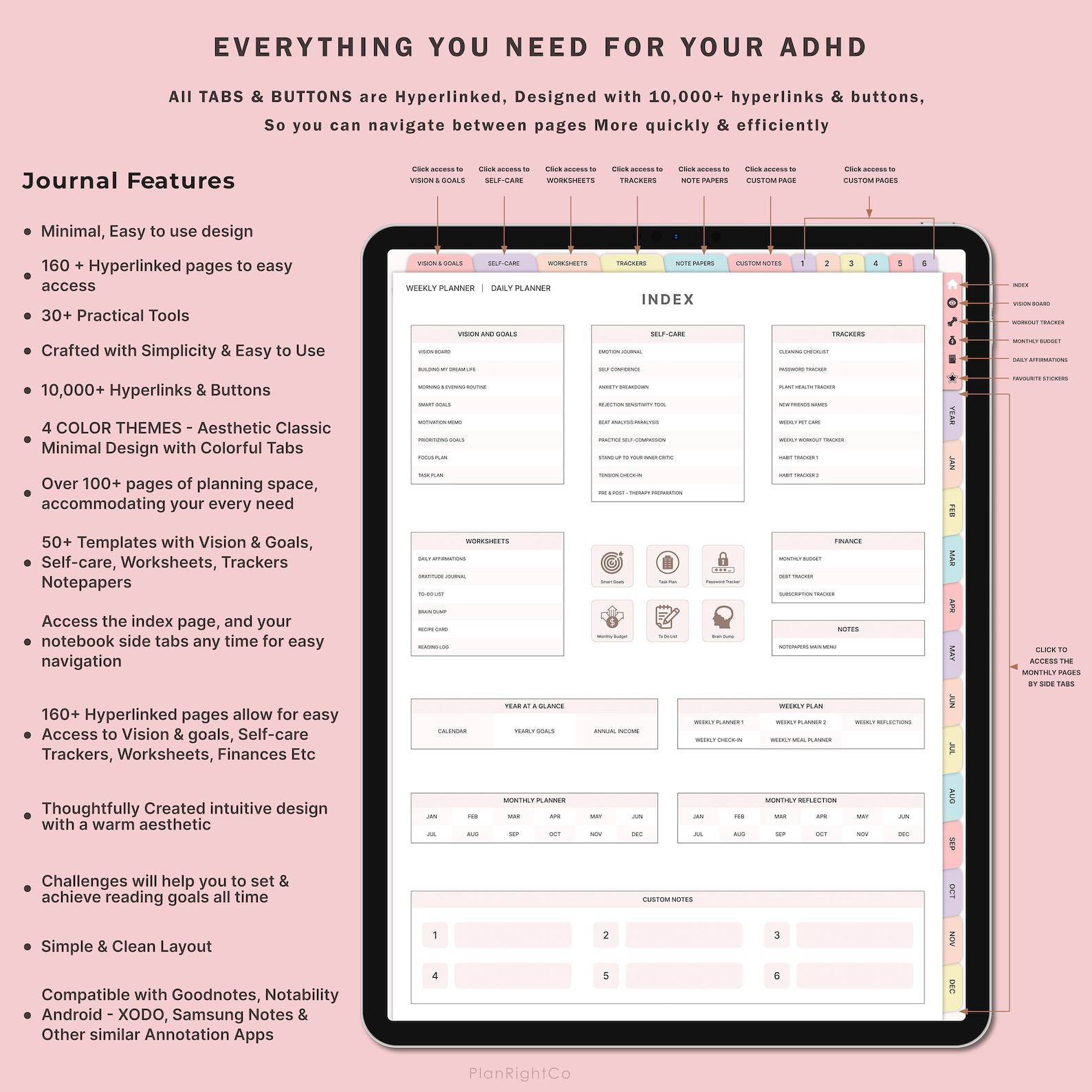 Undated Digital Planner, ADHD Digital Planner, GoodNotes Planner ...