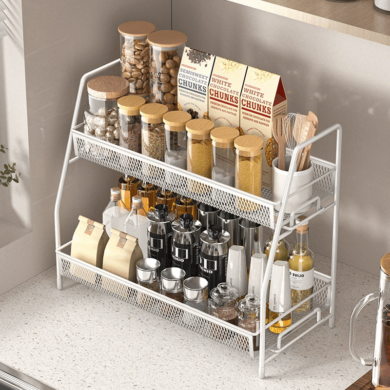 YOICE Kitchen Spice Rack Organizer Condiments Rack Desktop Double layer ...