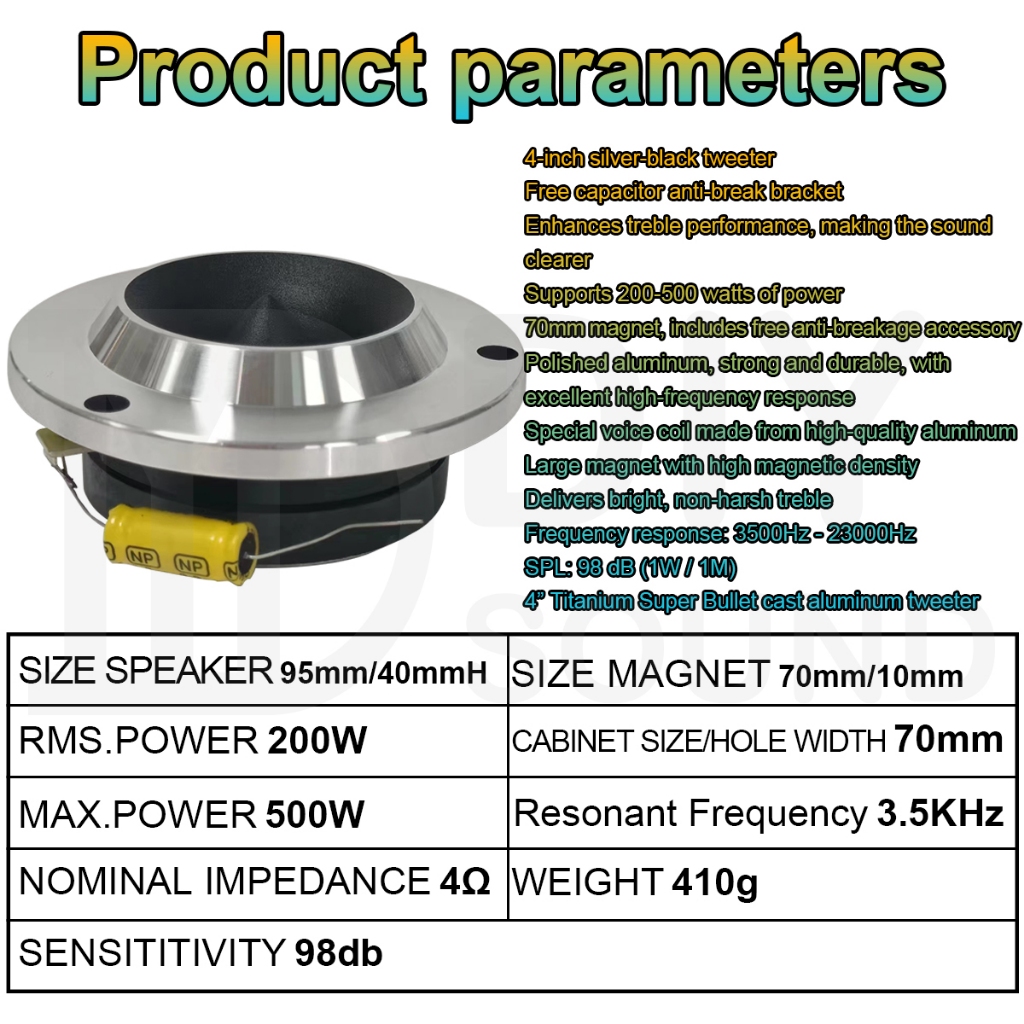 4Ω 300W 98dB 4 inch Speaker Tweeter 300 Watts Free Capacitor Tweeter ...