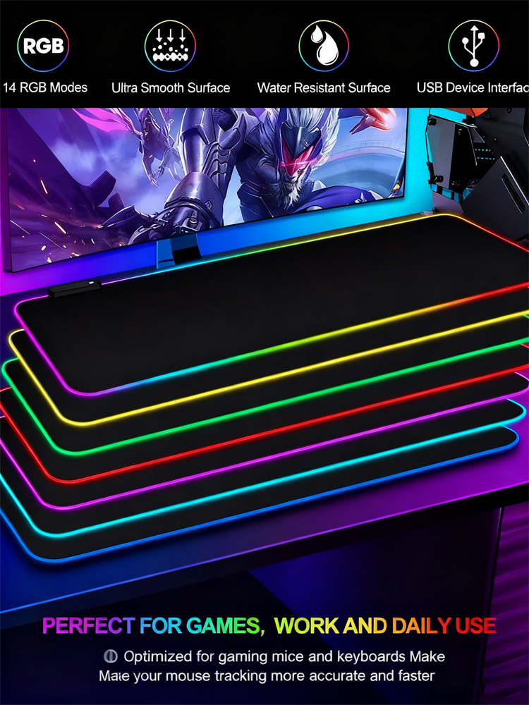 AIODIY RGB LED Gaming Mouse Pad Large Soft Waterproof Thickened High ...