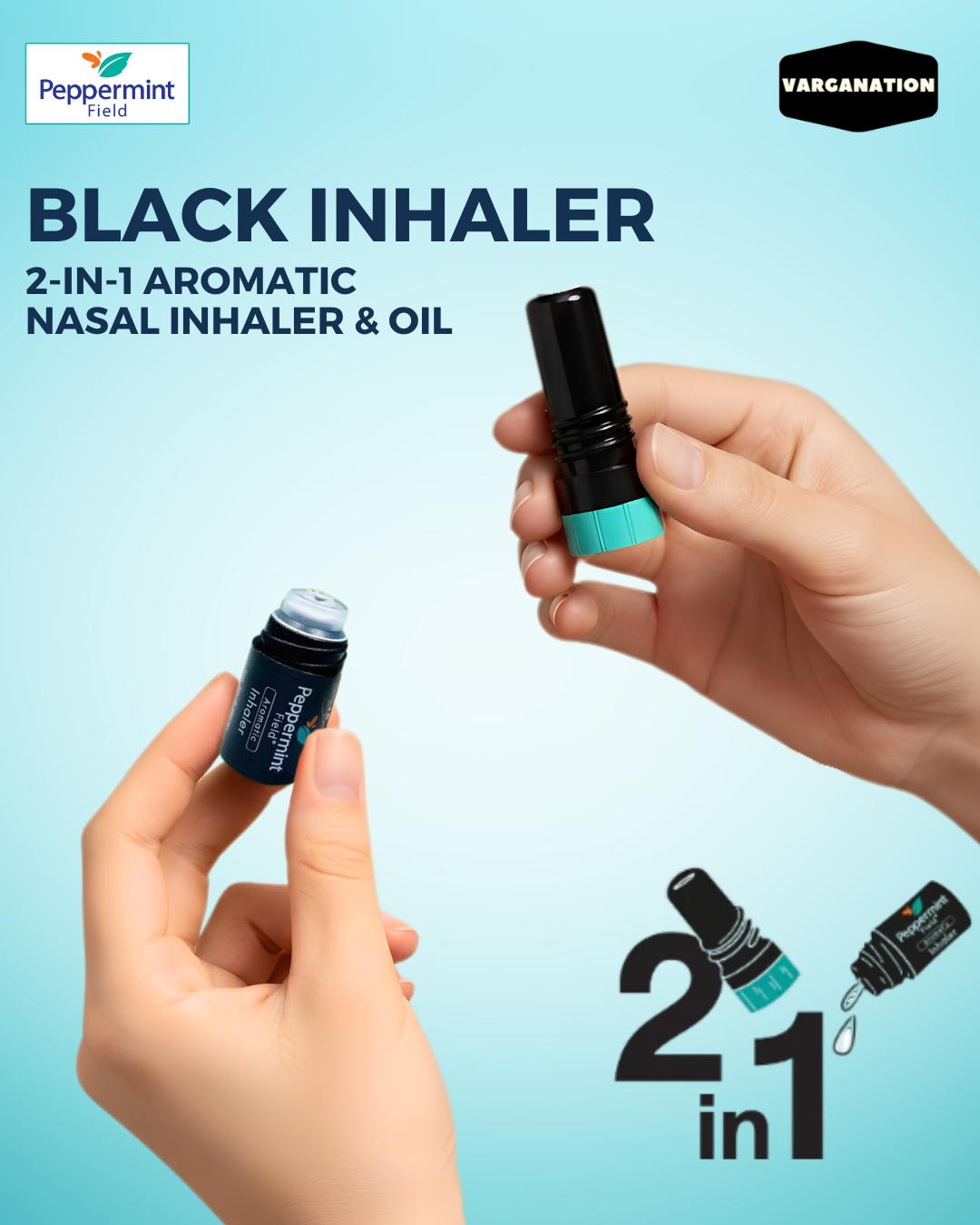 Peppermint Field Black Inhaler 1 Box - 60pcs of 2in1 Nasal Inhaler with ...