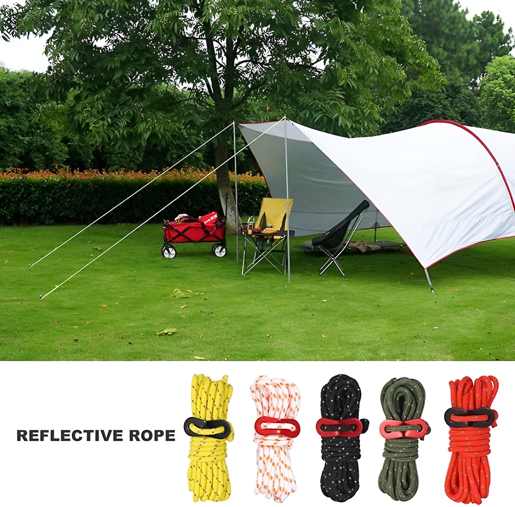4m Camping Reflective Rope with Lock Canopy Tent Rope Paracord Wind ...