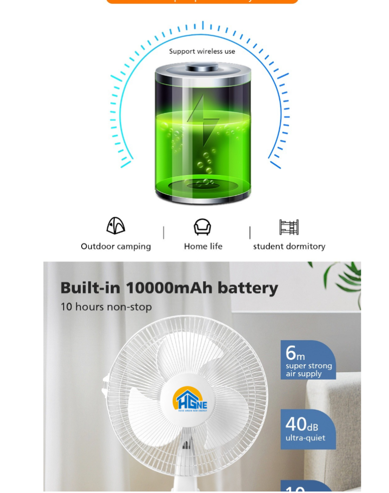 HGNE Solar Electric Fan 12/14inch Rechargeable Stand Fan 9v 5w Solar ...