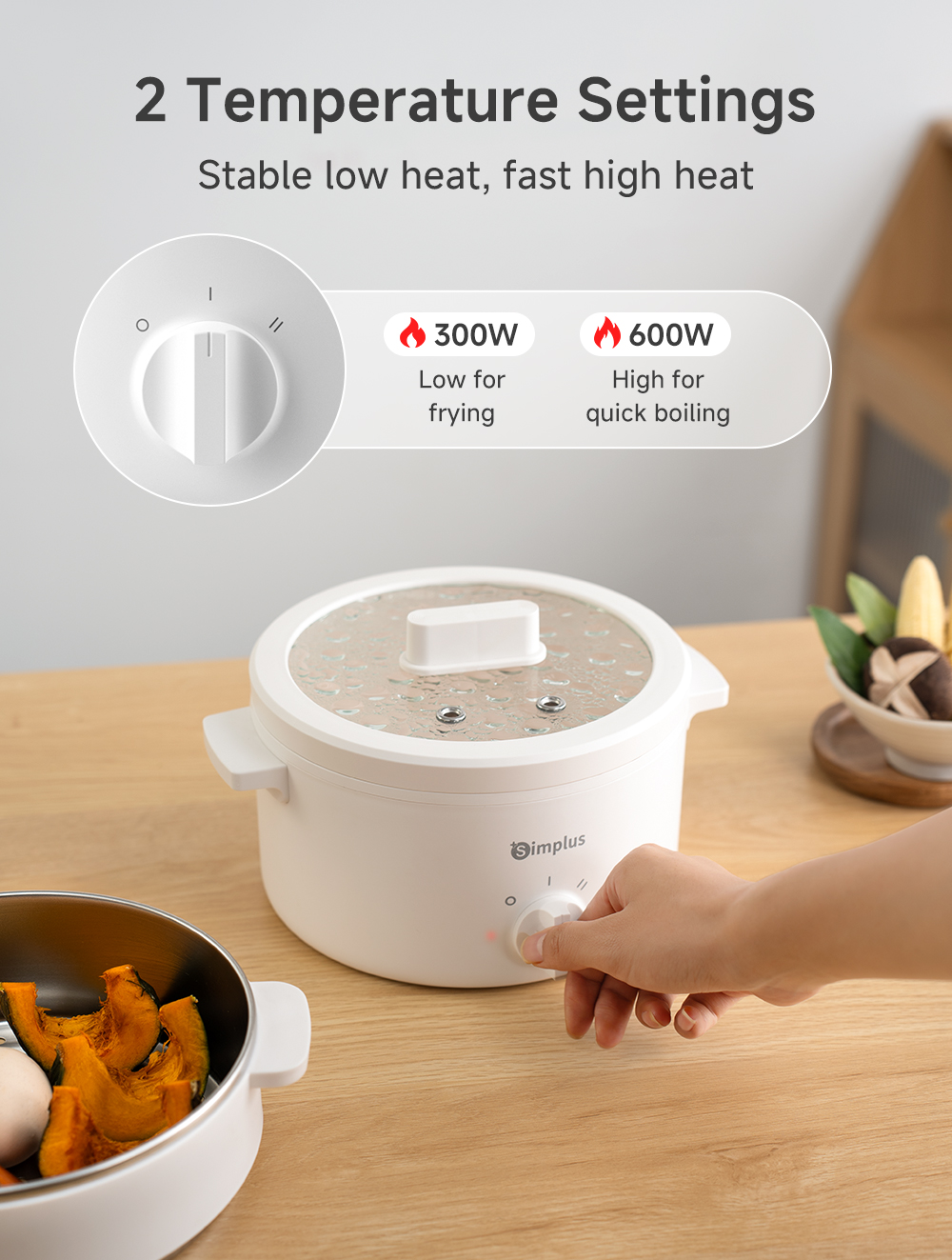 Simplus Electric Cooker 1.8L Capacity 600W Power Multi-Cooker Ceramic ...