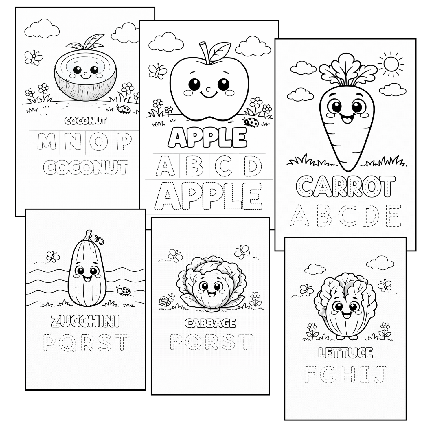 Fruits & Vegetables Trace & Color Worksheets A4 | 50 Printed Pages ...