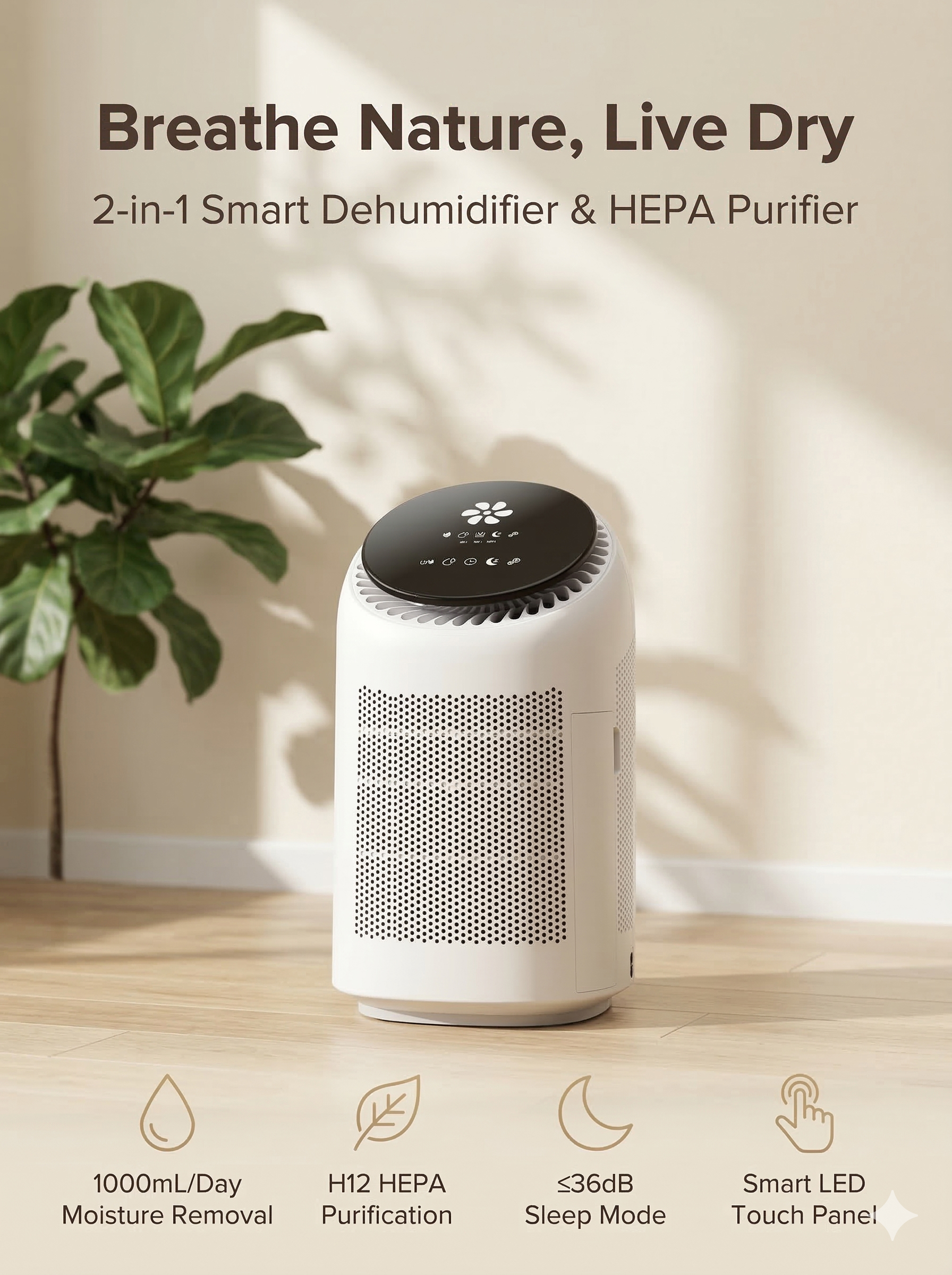 Tixx 2-in-1 Dehumidifier & Air Purifier with HEPA Filter Absorb ...