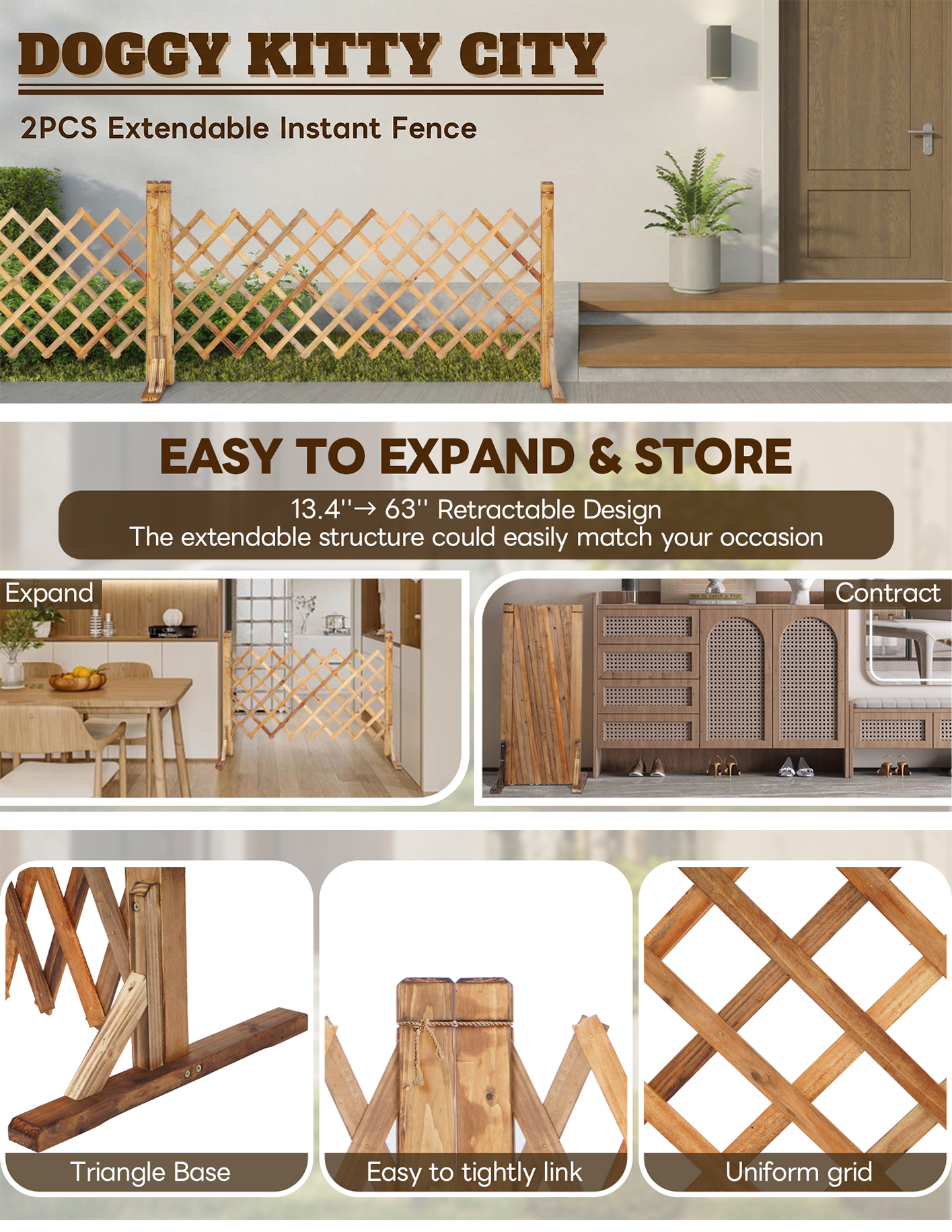 Garden Fence Wood Garden Fencing 2 Pack Extendable Instant Fence Wooden ...
