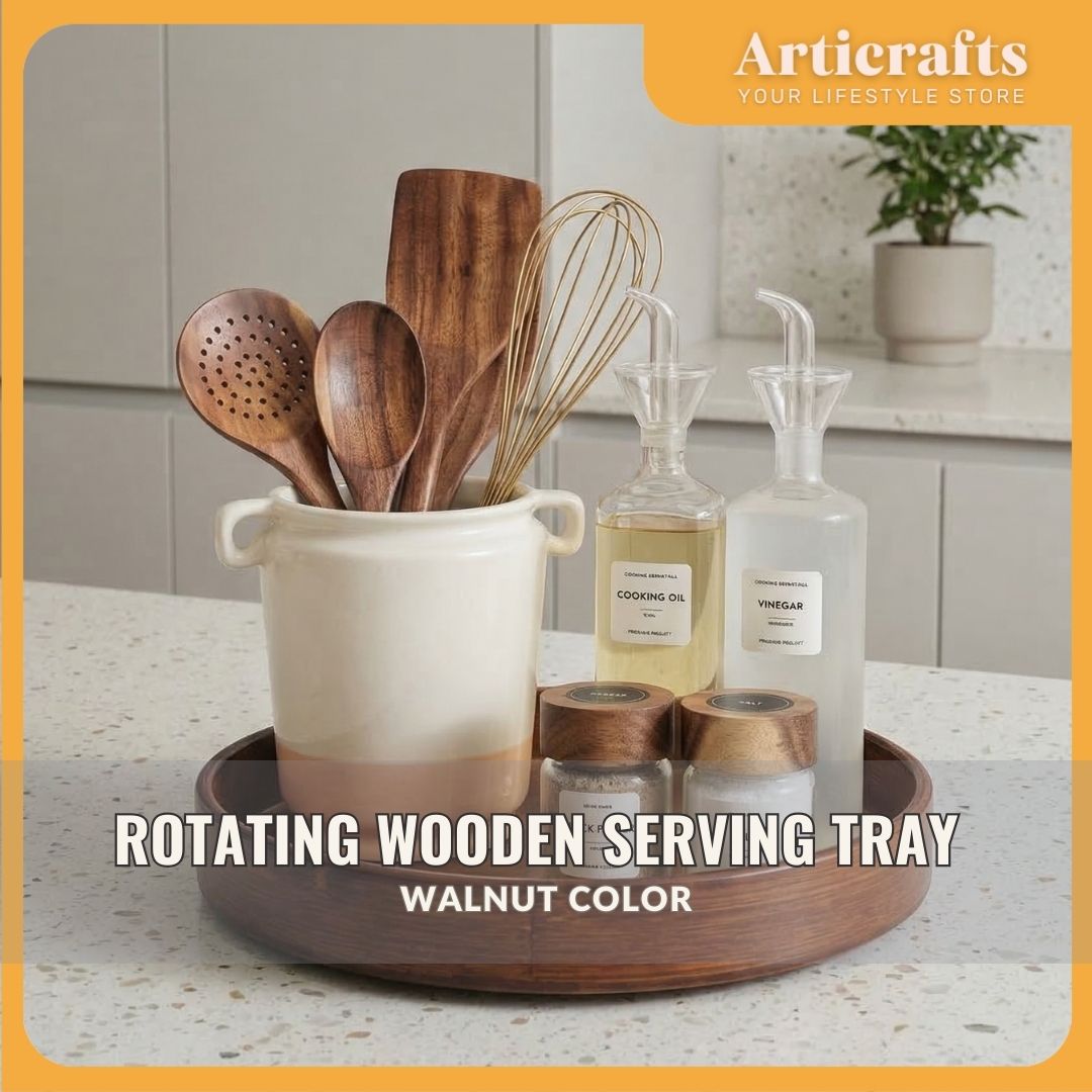 Premium Rotating Wooden Serving Tray for Condiments and Spices Dark ...