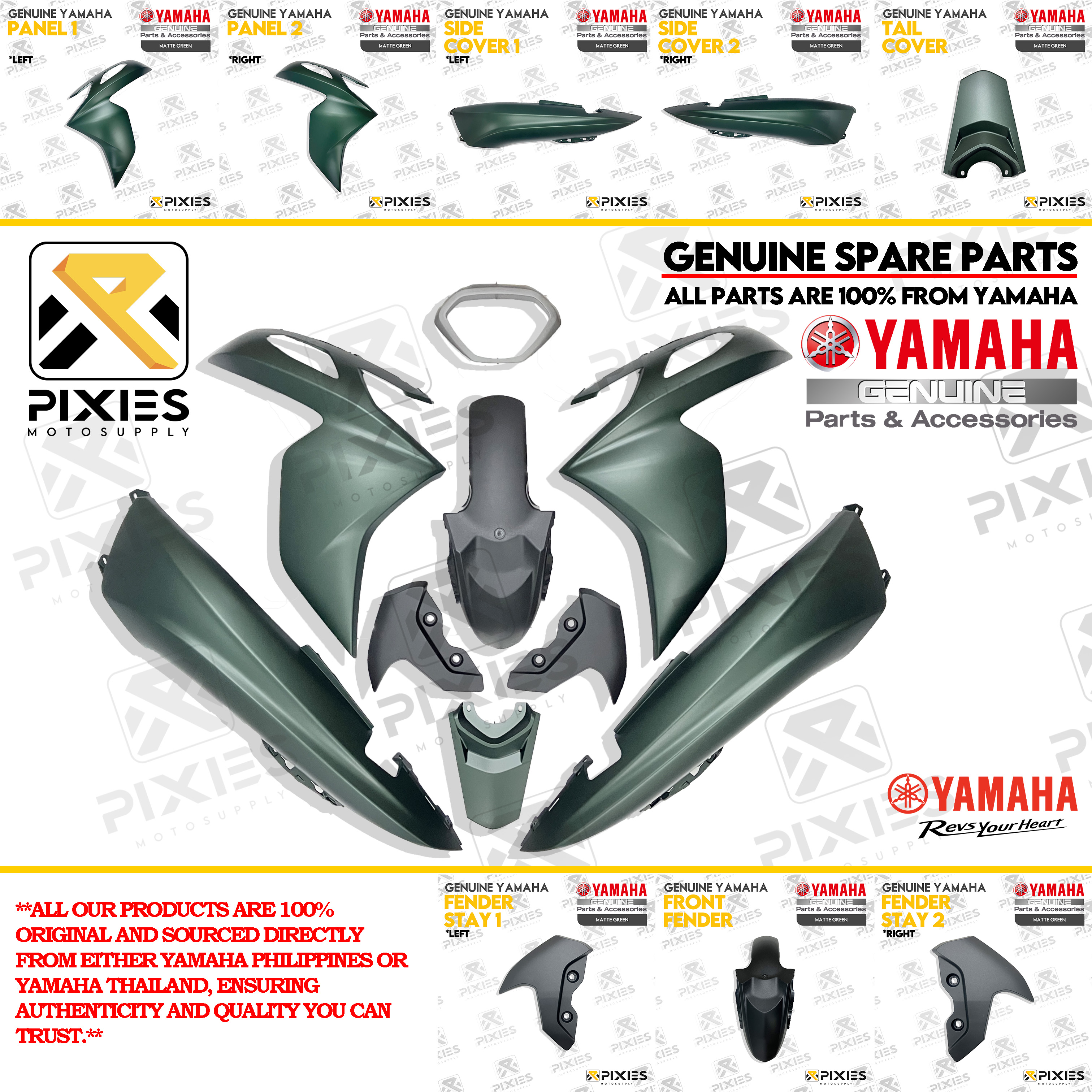 YAMAHA LEXI 155 2026 MATTE GREEN SPARE PARTS FAIRINGS FENDER PANEL SIDE ...