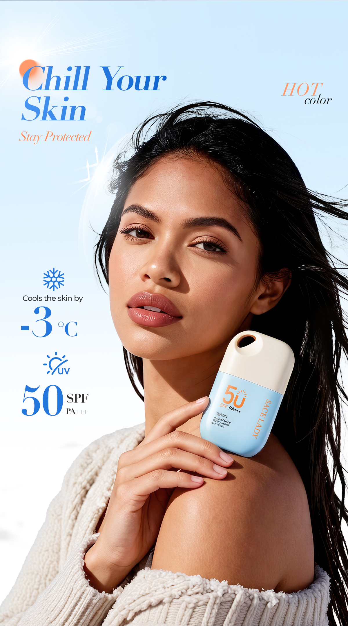 SACE LADY Instant Cooling Watery Serum Sunscreen SPF 50 PA+++ UVA/UVB ...