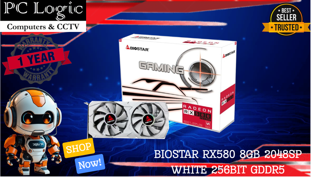 PC LOGIC | BIOSTAR RX580 8GB 2048SP 256BIT GDDR5 BLACK 2XDP+ HDMI DUAL ...