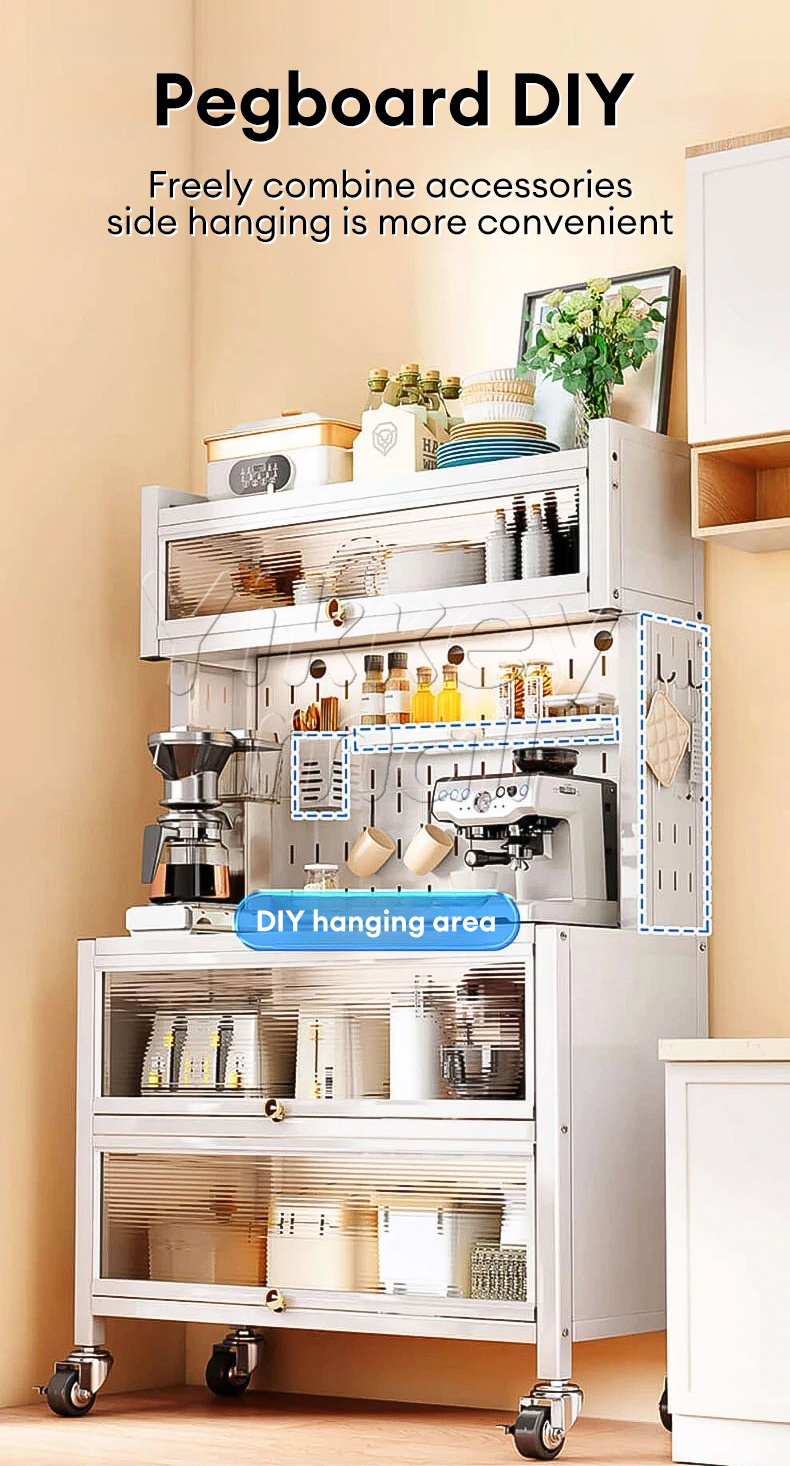 Kitchen Storage Cabinet 5/6 Tier Movable Cupboard Microwave Rack ...