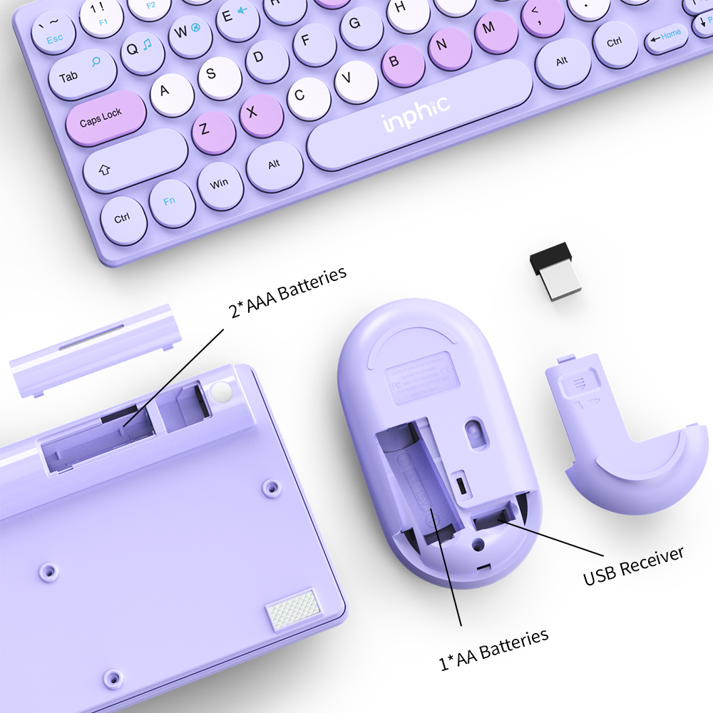 INPHIC 64 Keys Round Keycap Wireless Keyboard and Mouse Set For Home ...