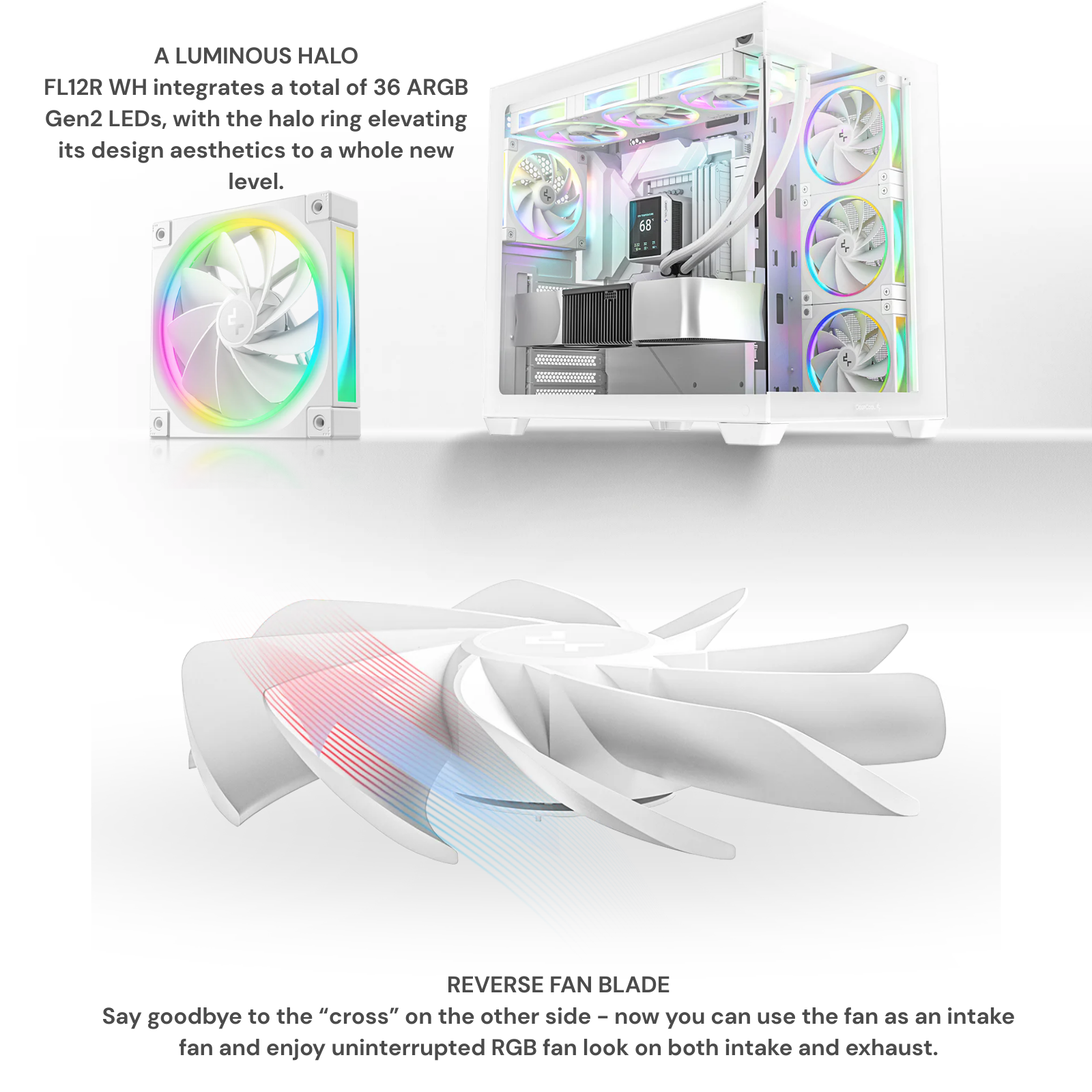 Deepcool FL12R 120mm Addressable RGB Fluid Dynamic Bearing REVERSE PC ...