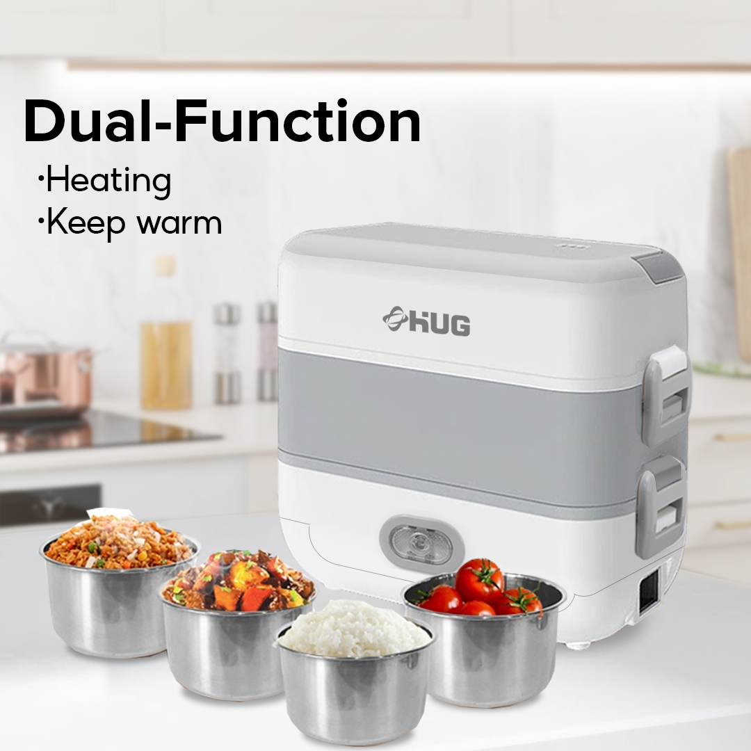 Hug Portable Electric Lunch Box Heating Double Layer Stainless Cooking ...