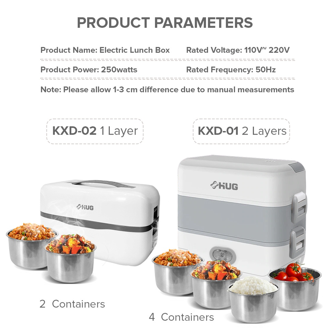 Hug Portable Electric Lunch Box Heating Double Layer Stainless Cooking ...