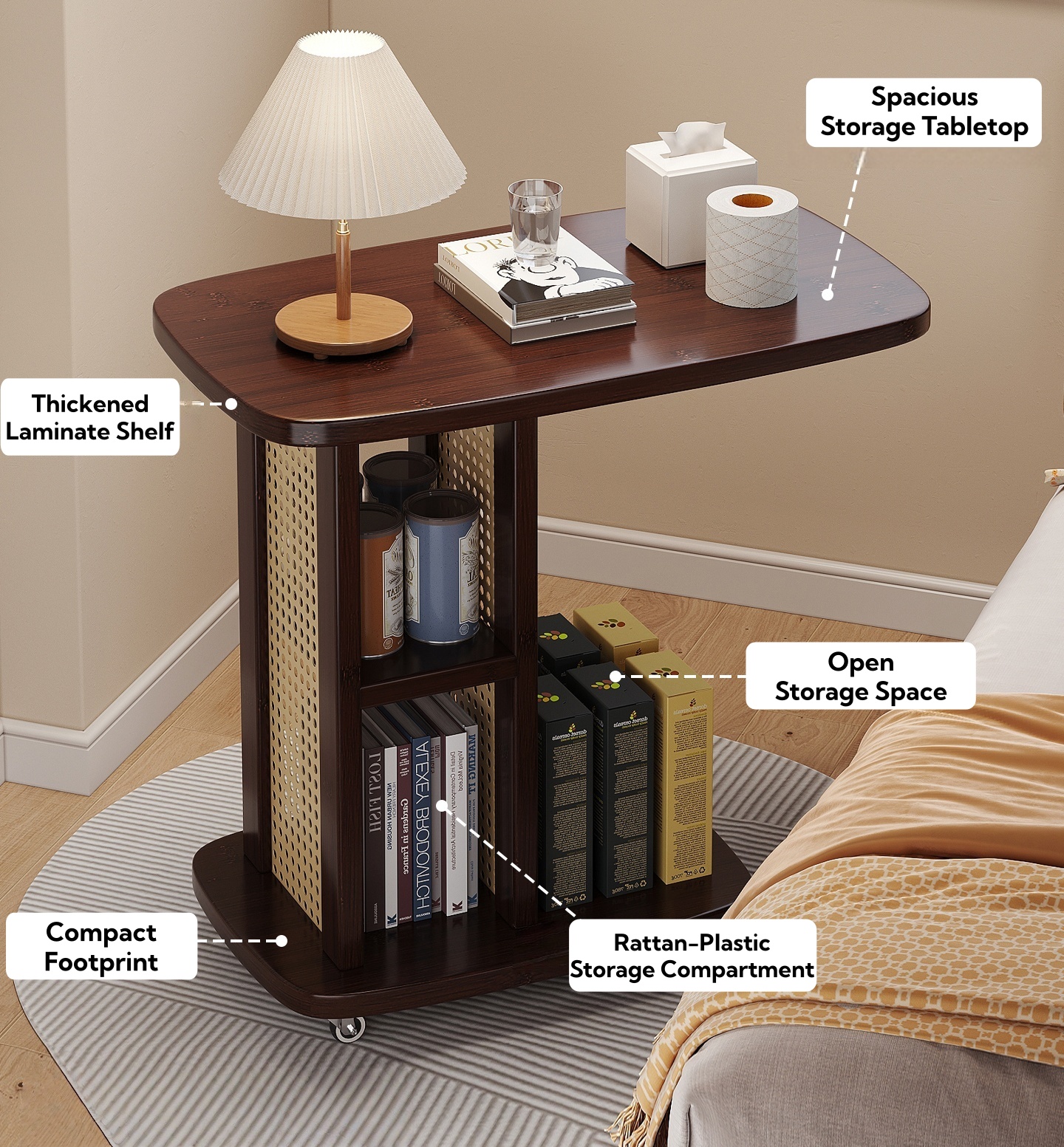 Mobile BedSide Table Living Room Coffee Table Sofa Side Table Space ...