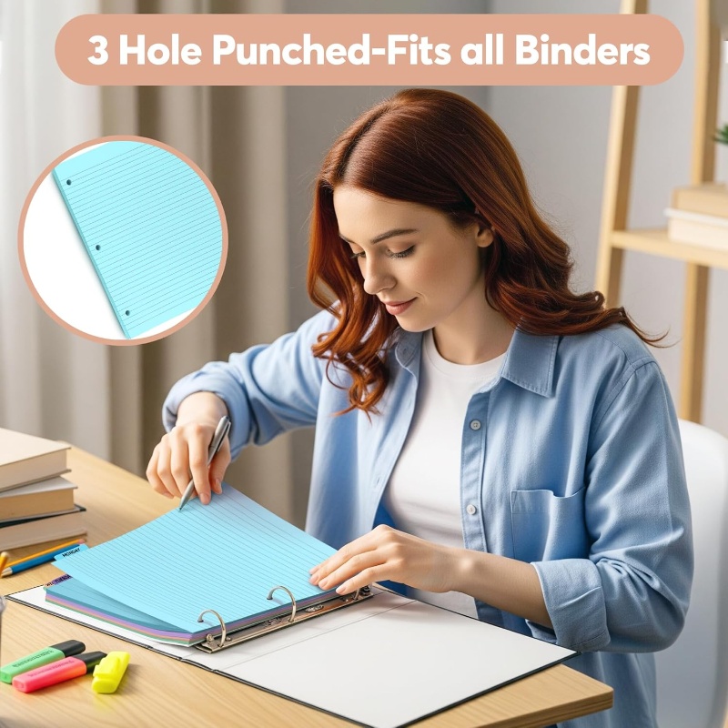 200Sheets Binder Loose Leaf Paper Colored Filler Paper Notebook Paper 3 ...