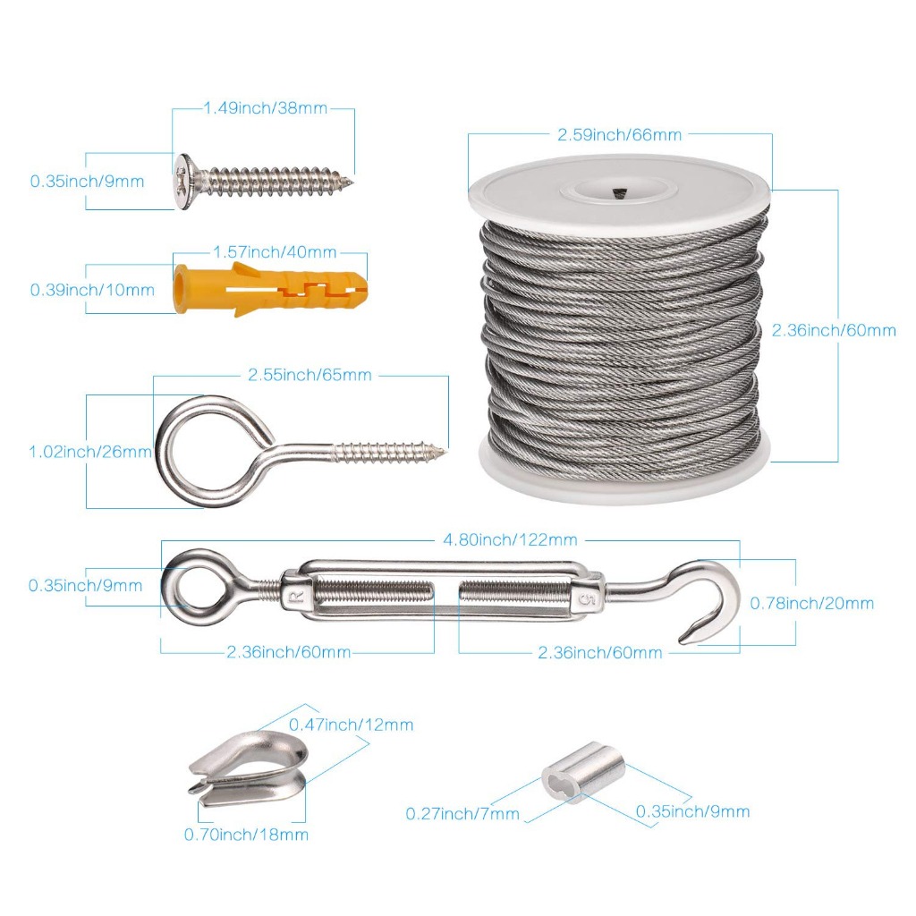 1 Set Wire Rope Cable Hooks Hanging Kit Flexible PVC Coated Stainless ...