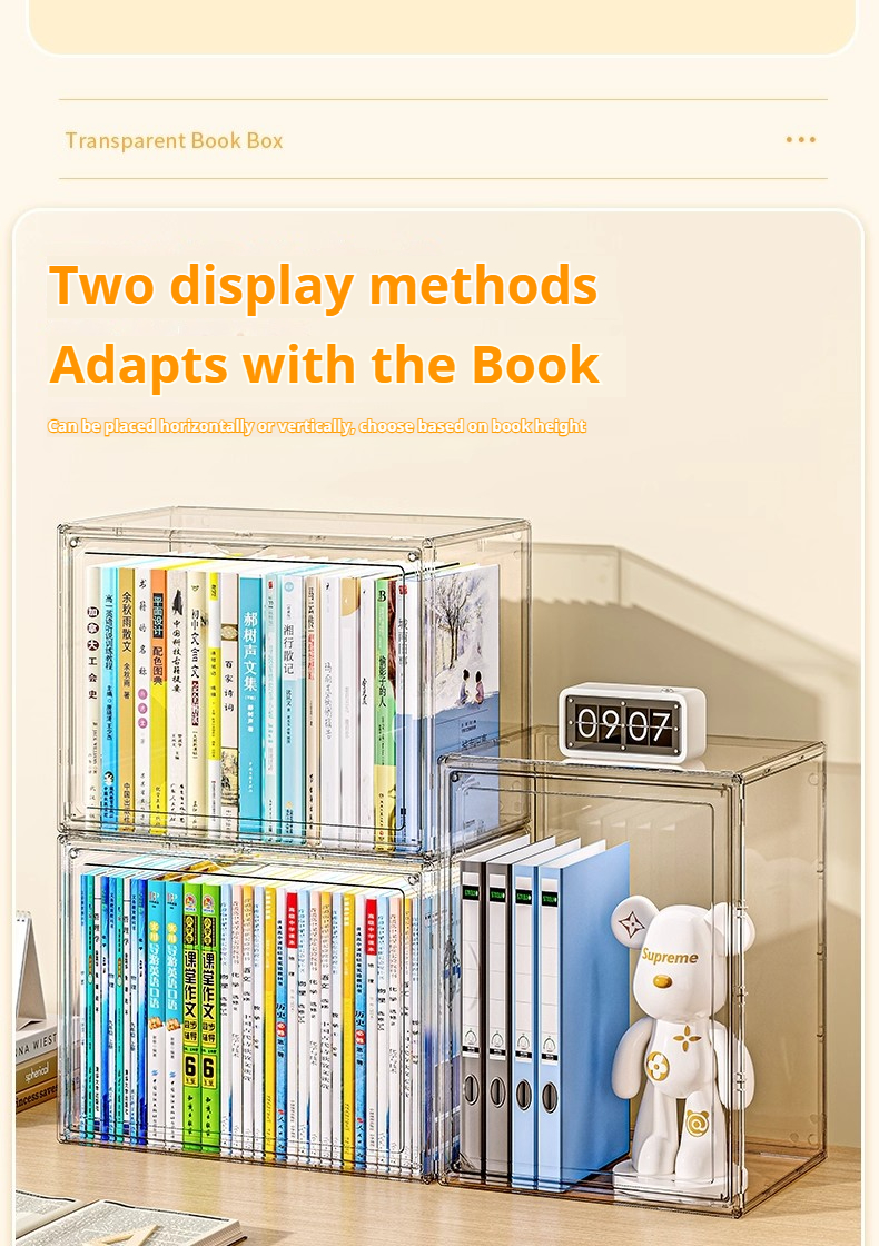 Lumineon Transparent Acrylic Book Storage Box large capacity bookshelf ...