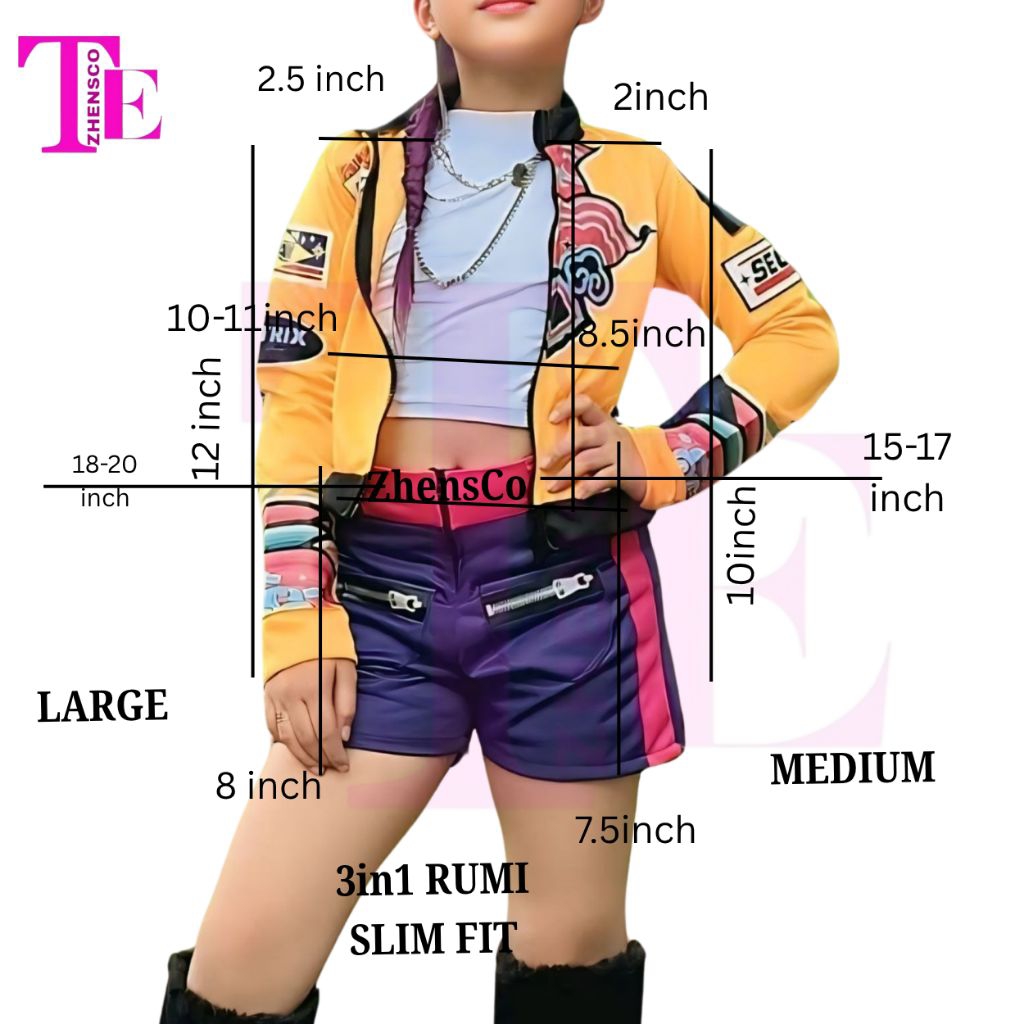ZHENSCO 3in1 Kpop Huntrix Rumi Varsity Jacket and Short Kids Costume ...