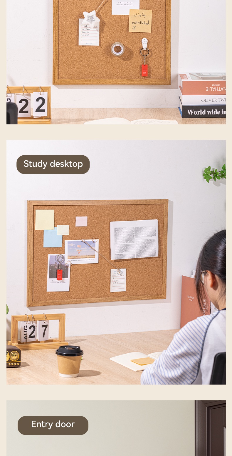 Deli Message Board 600*900mm Pin Board Wooden Frame Cork Memo Board ...
