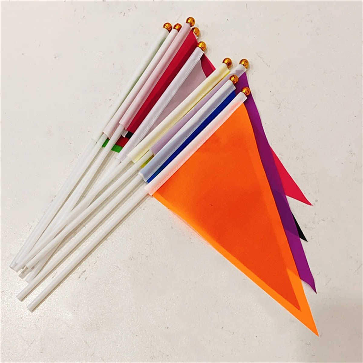 10Pcs Mini Triangular Hand Cranked Flag With Pole Small Hand Flag 14 ...