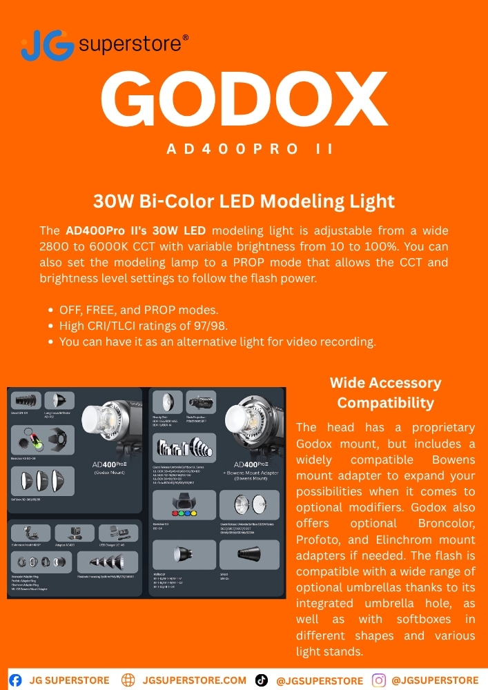 Godox AD400PRO II 400W TTL Outdoor Flash HSS 2.4Ghz Wireless X System ...