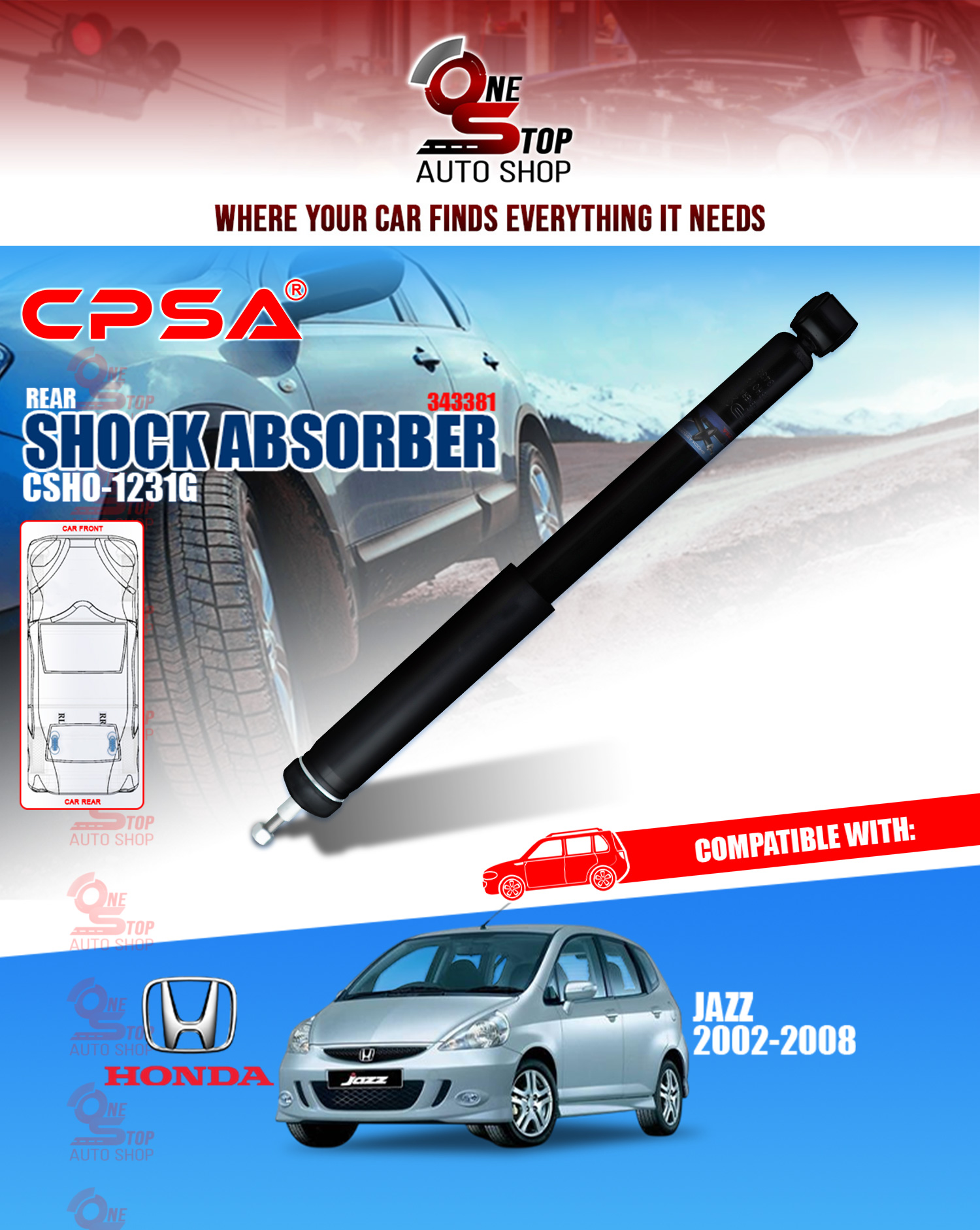 HONDA CITY / JAZZ / FIT GD1 1300 GD2 1400 2001 - 2012 REAR 343381 SHOCK ...