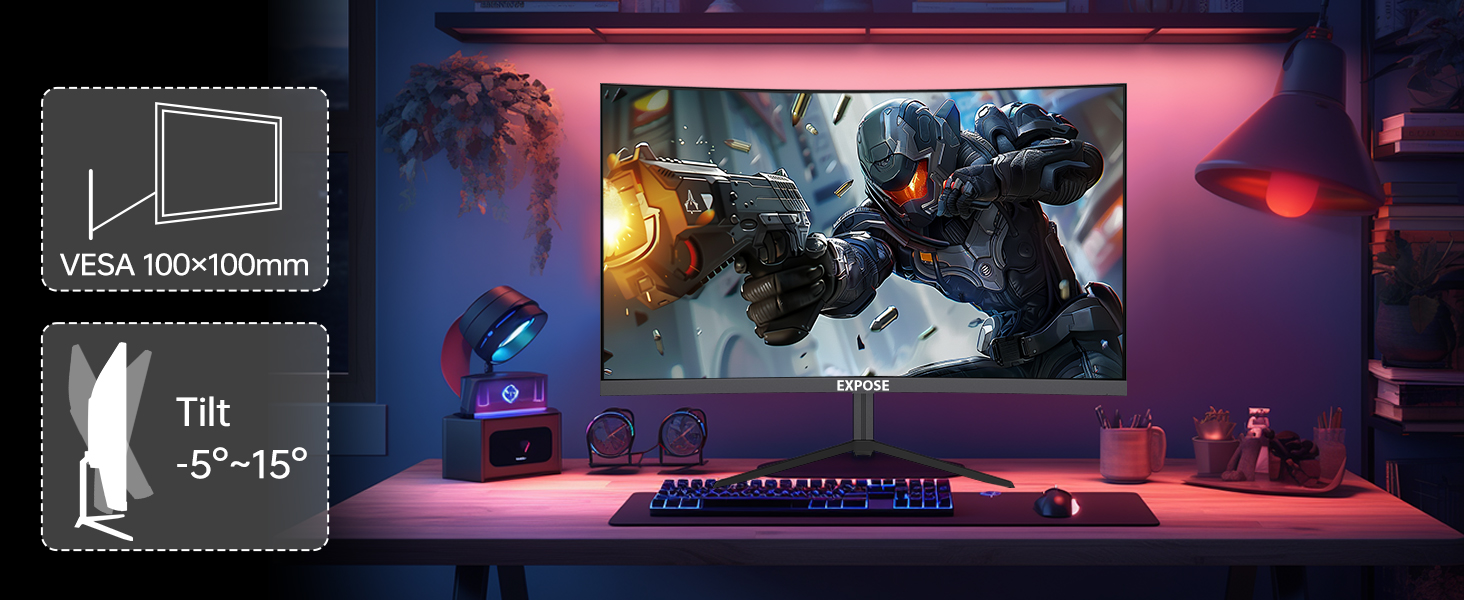 Expose 24 27 Inch Gaming Monitor 165Hz curved Framless FHD Monitor PC ...