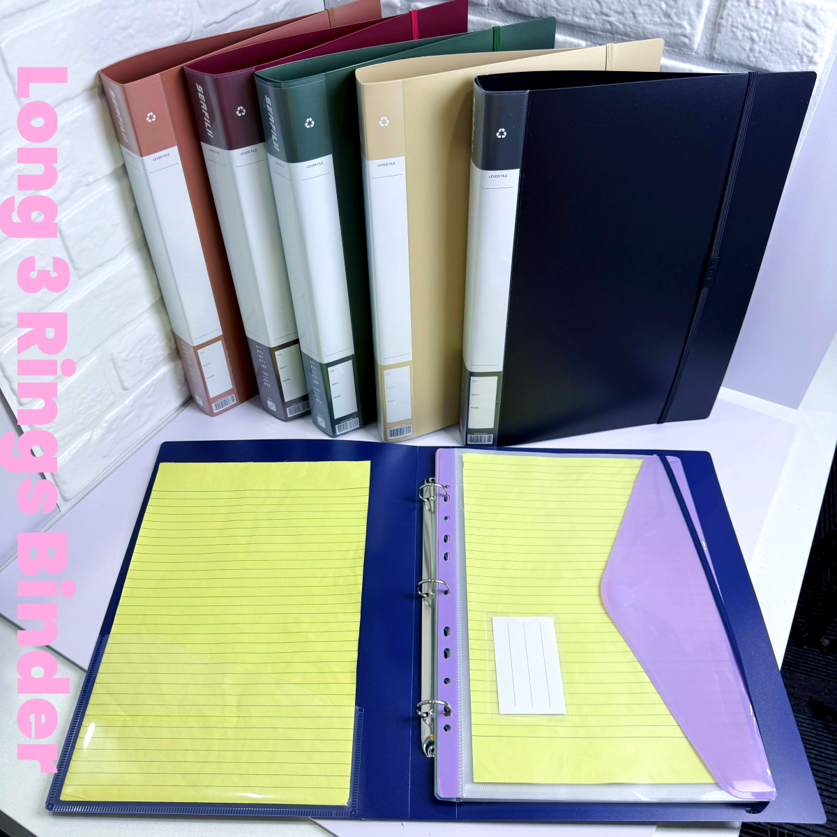 Long 3 Rings Binder Folder Loose Leaf Folder File Organizer With Strap ...