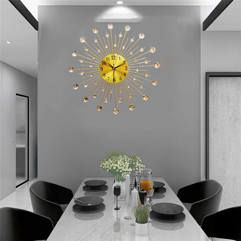 50CM 3D large wall clock shiny rhinestone sun style modern minimalist ...