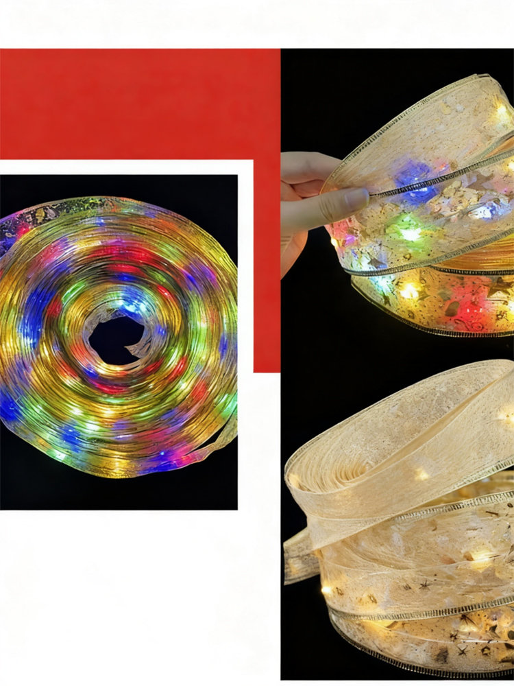 AIODIY Christmas LED Ribbon Lights Double Layer Gold Foil Glowing ...