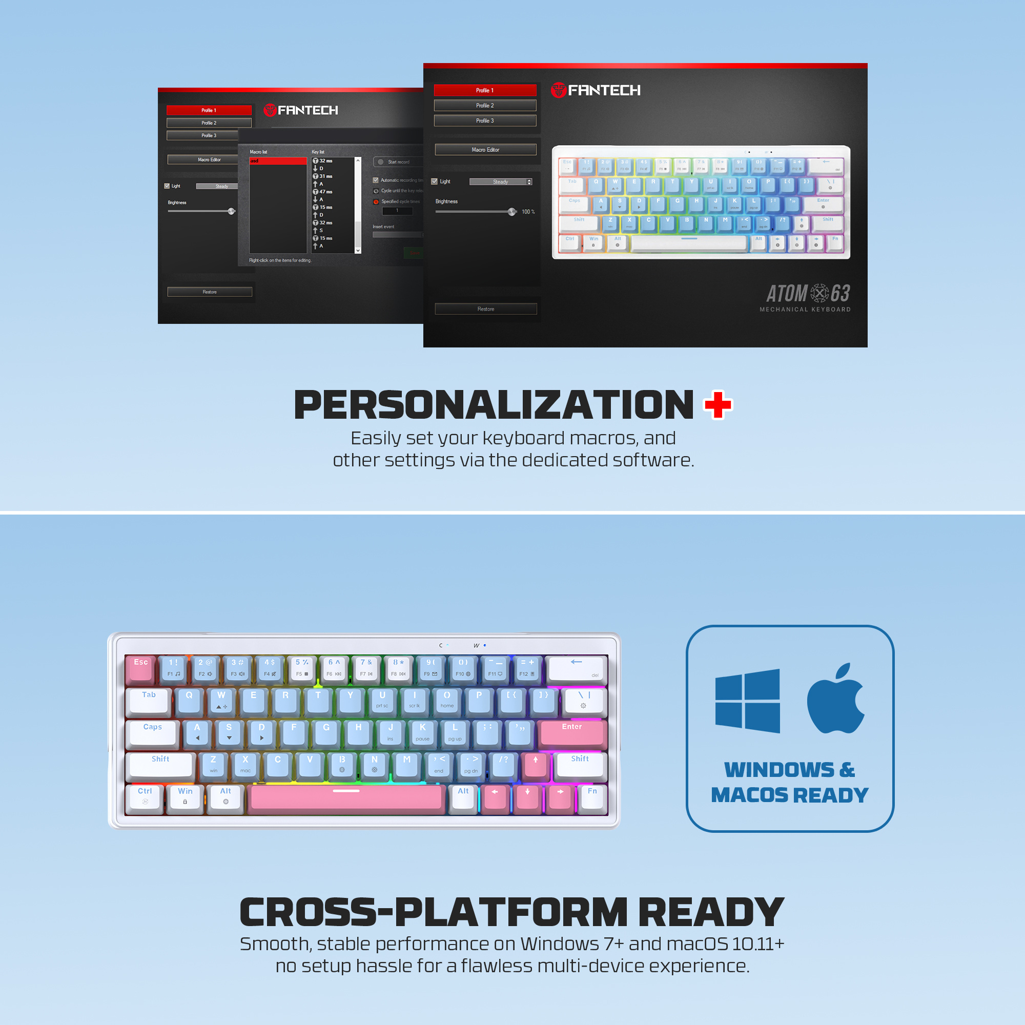 Fantech ATOM X83 | X63 AME Edition AGB Gaming Keyboard 60% 75% Layout 3 ...