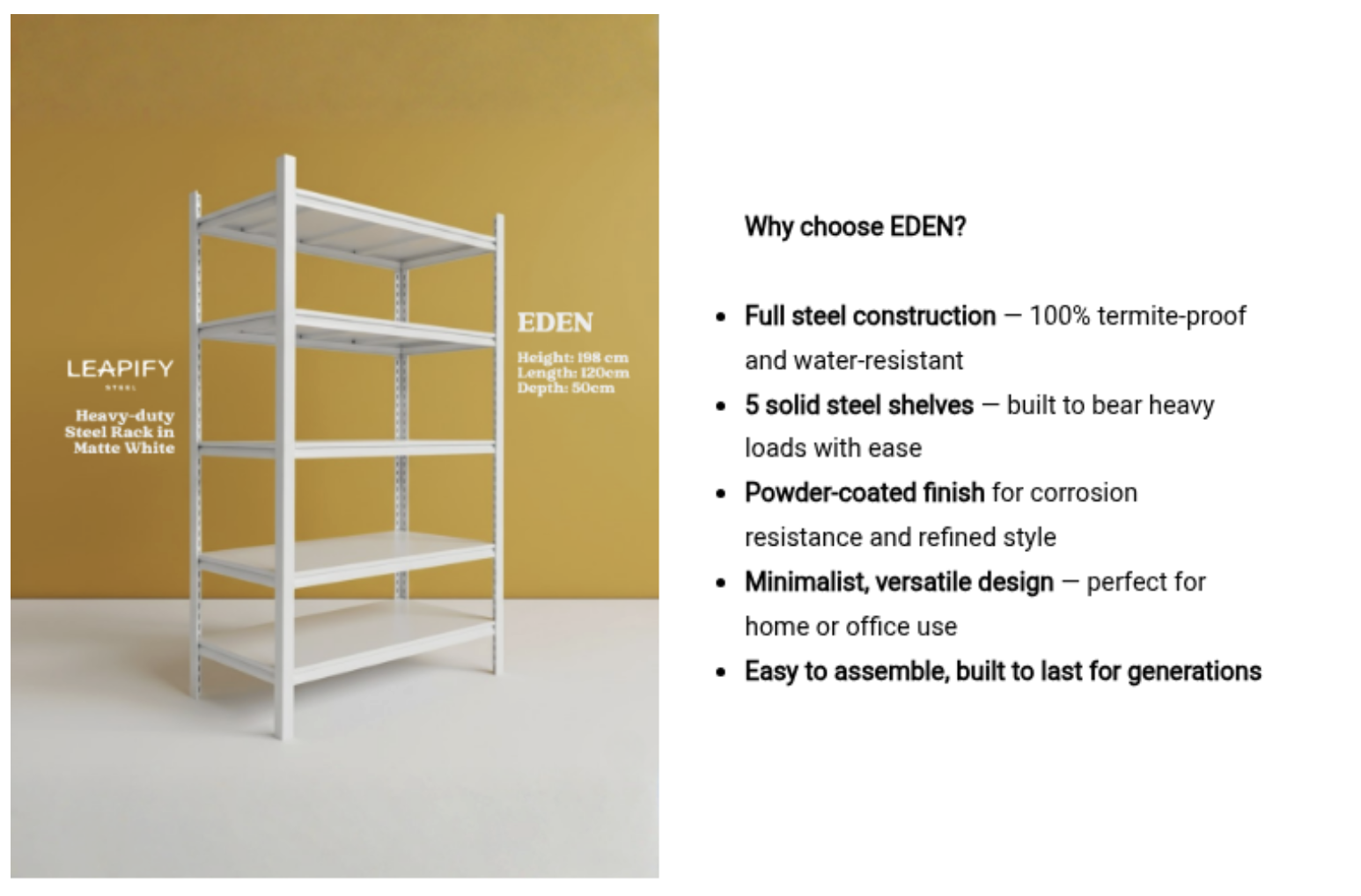 EDEN | Elegant Steel Rack with Steel Shelves in Matte White by Leapify ...