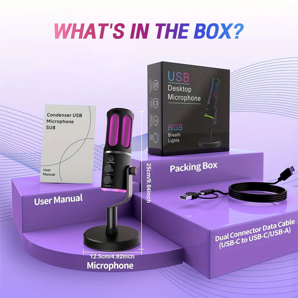 K18 USB Condenser Microphone RGB Gaming Mic Noise Canceling For Phone ...