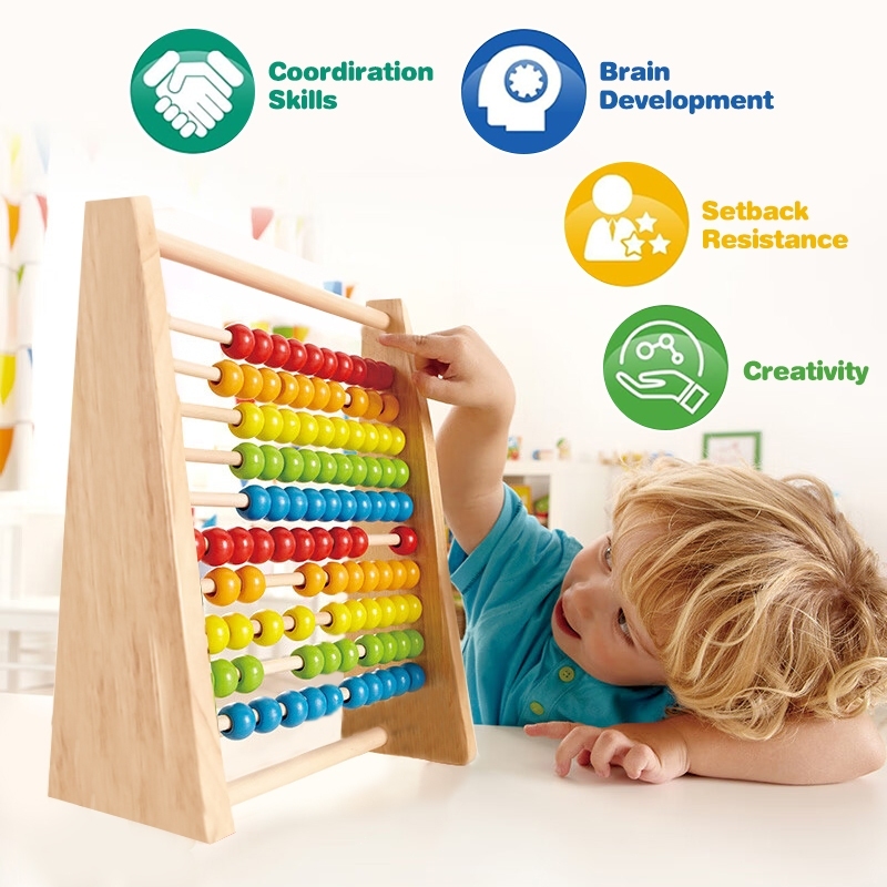 10-Row Wooden Beads Abacus – Educational Math Counting Frame for Kids ...