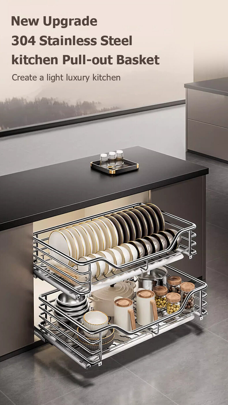 BOOB 304 Stainless Pull Out Dish Rack 2 in 1 Kitchen Cabinet Pull Out ...