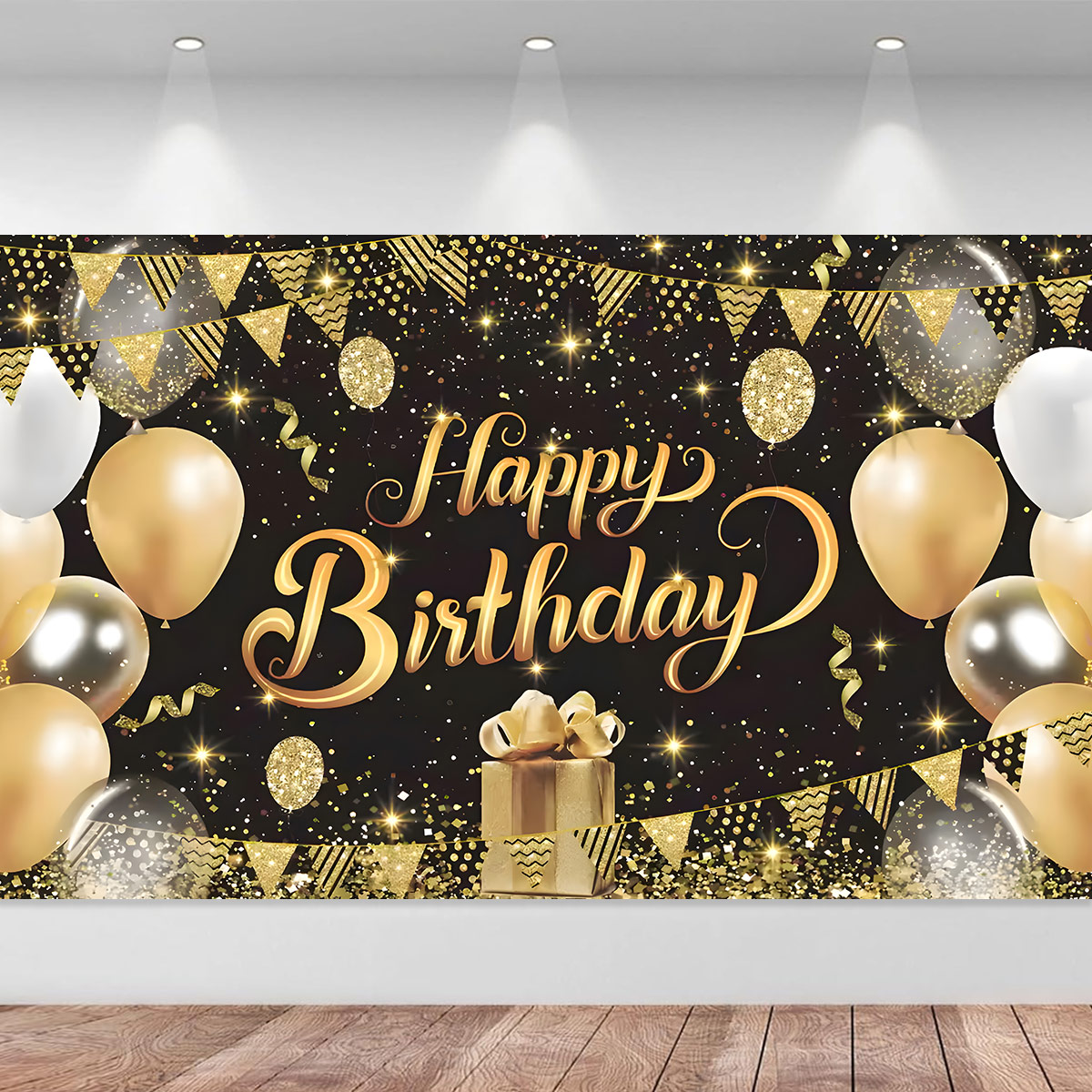 Birthday Backdrop Decoration Cloth 49*31.5 Inch Black Gold Happy ...
