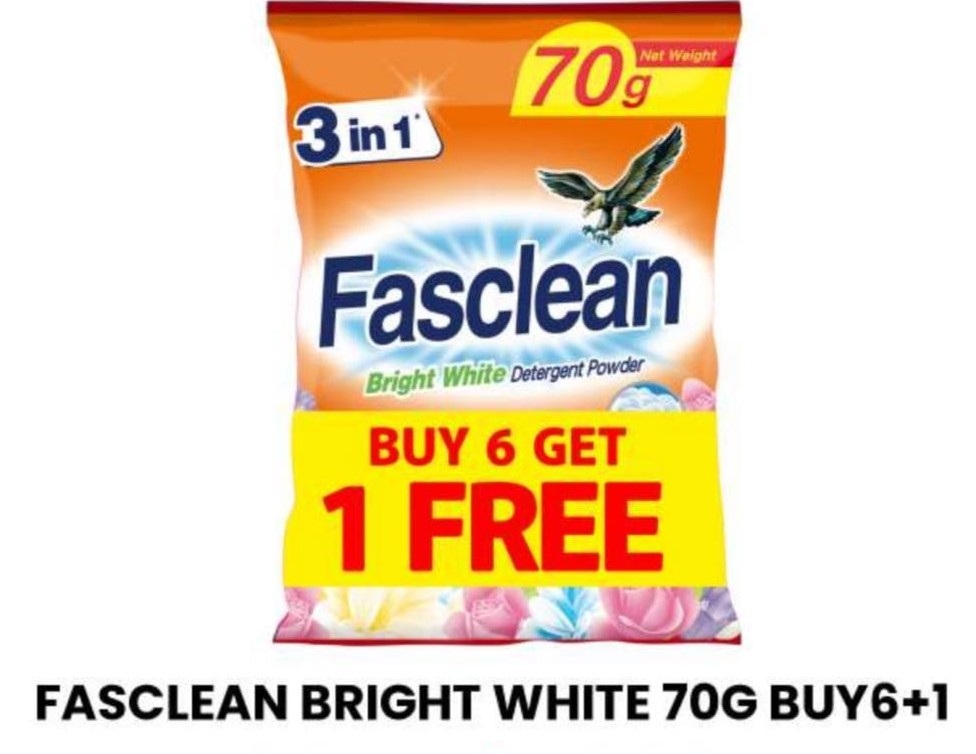 Fasclean Bright White Detergent Powder 70g - Buy 6 Get 1 Free - Stain ...