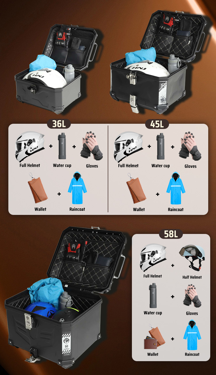 HNJ Top Box Motorcycle 36/45/58 Liters Hard Plastic Top Box With Back ...