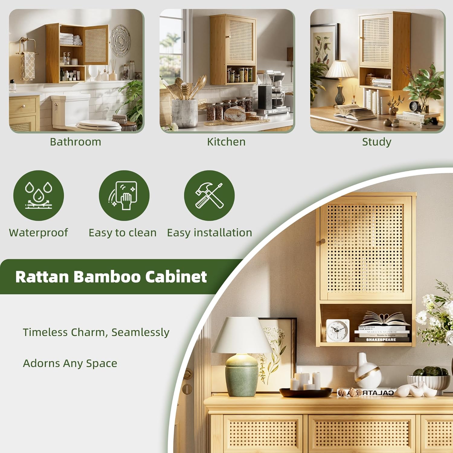 【On Hand】Wall-Mounted Waterproof Plastic Rattan Storage Cabinet ...