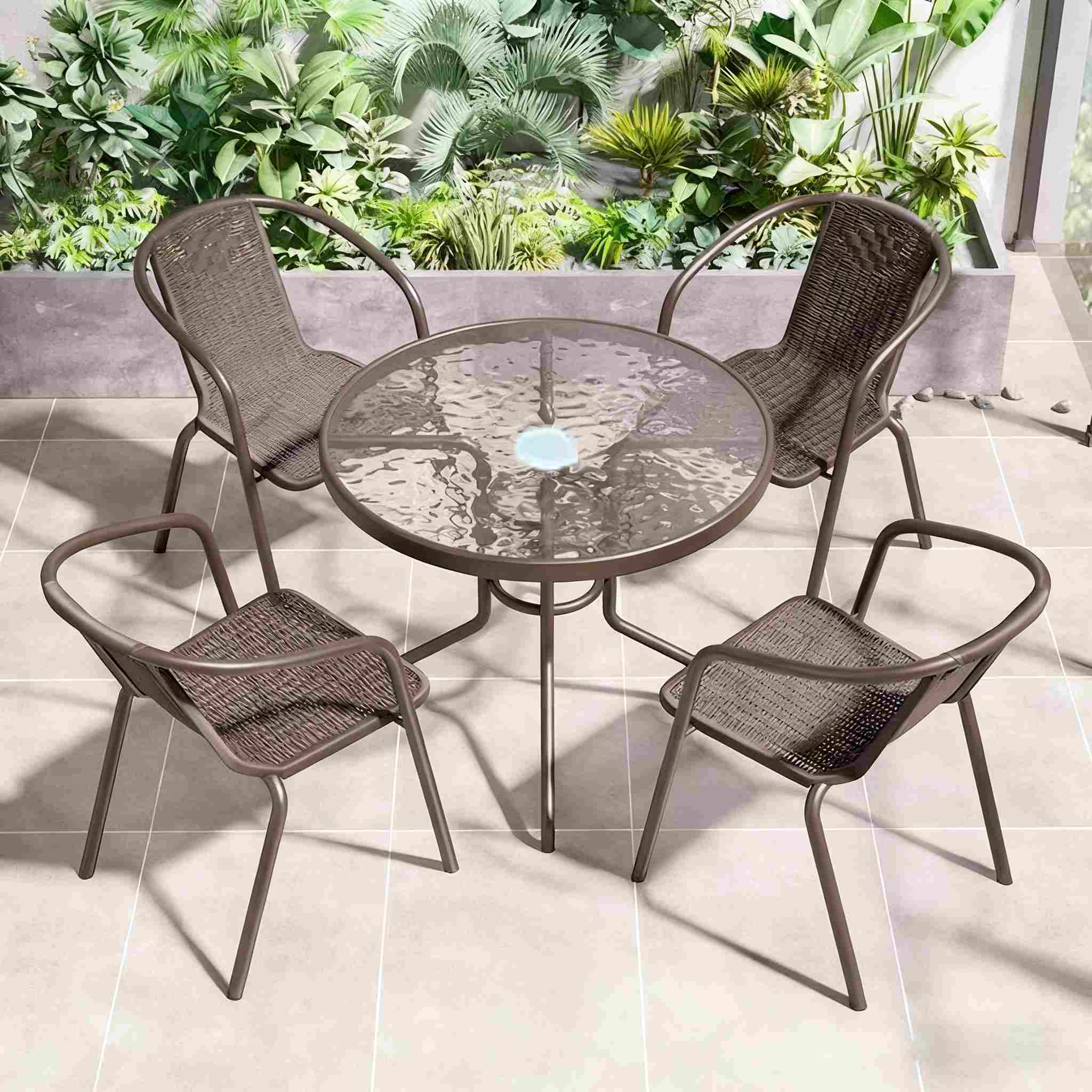 Patio Dining Set 4 Chairs Tempered Glass Outdoor Table Set Garden ...